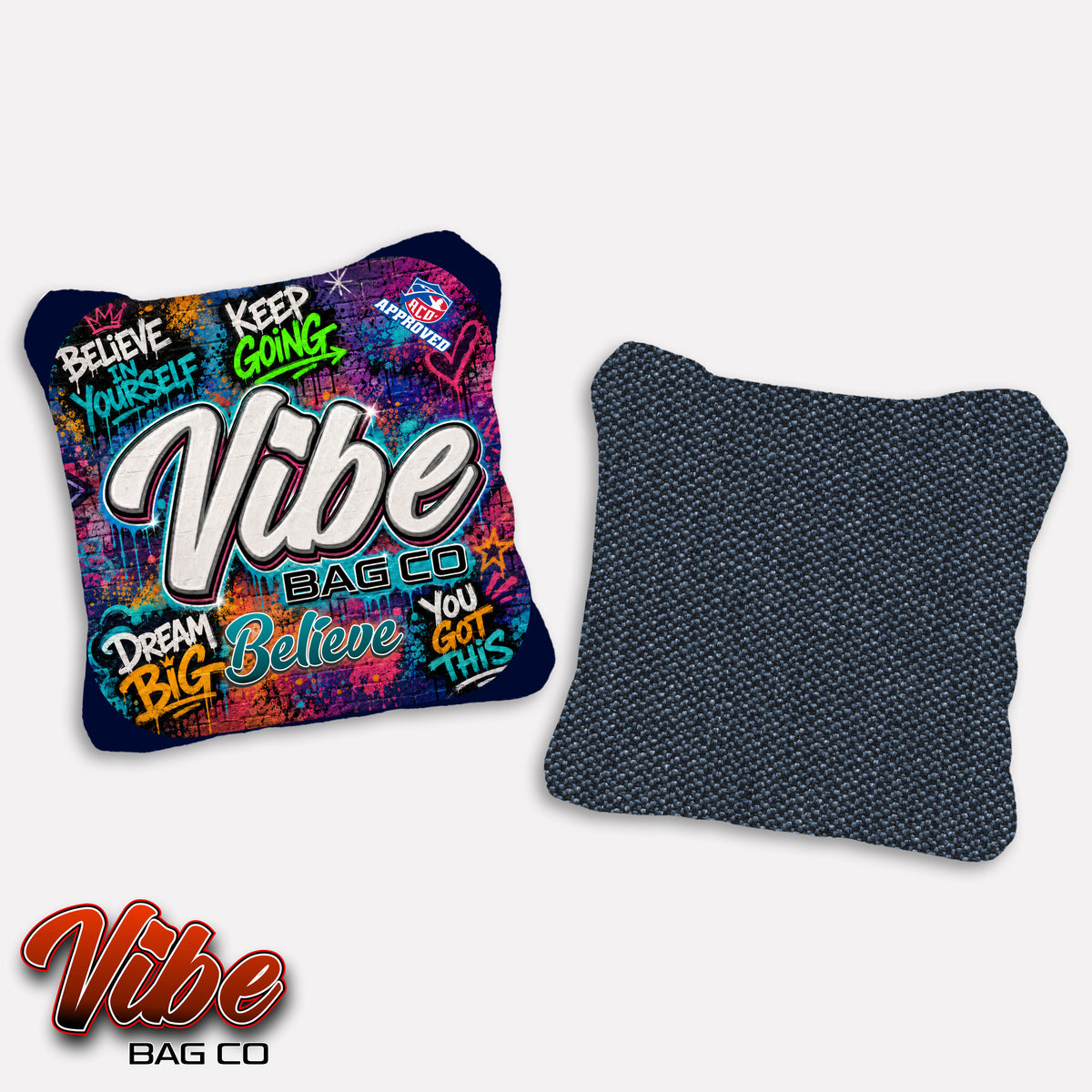 Vibe Positive Tags – ACO Approved Cornhole Bags