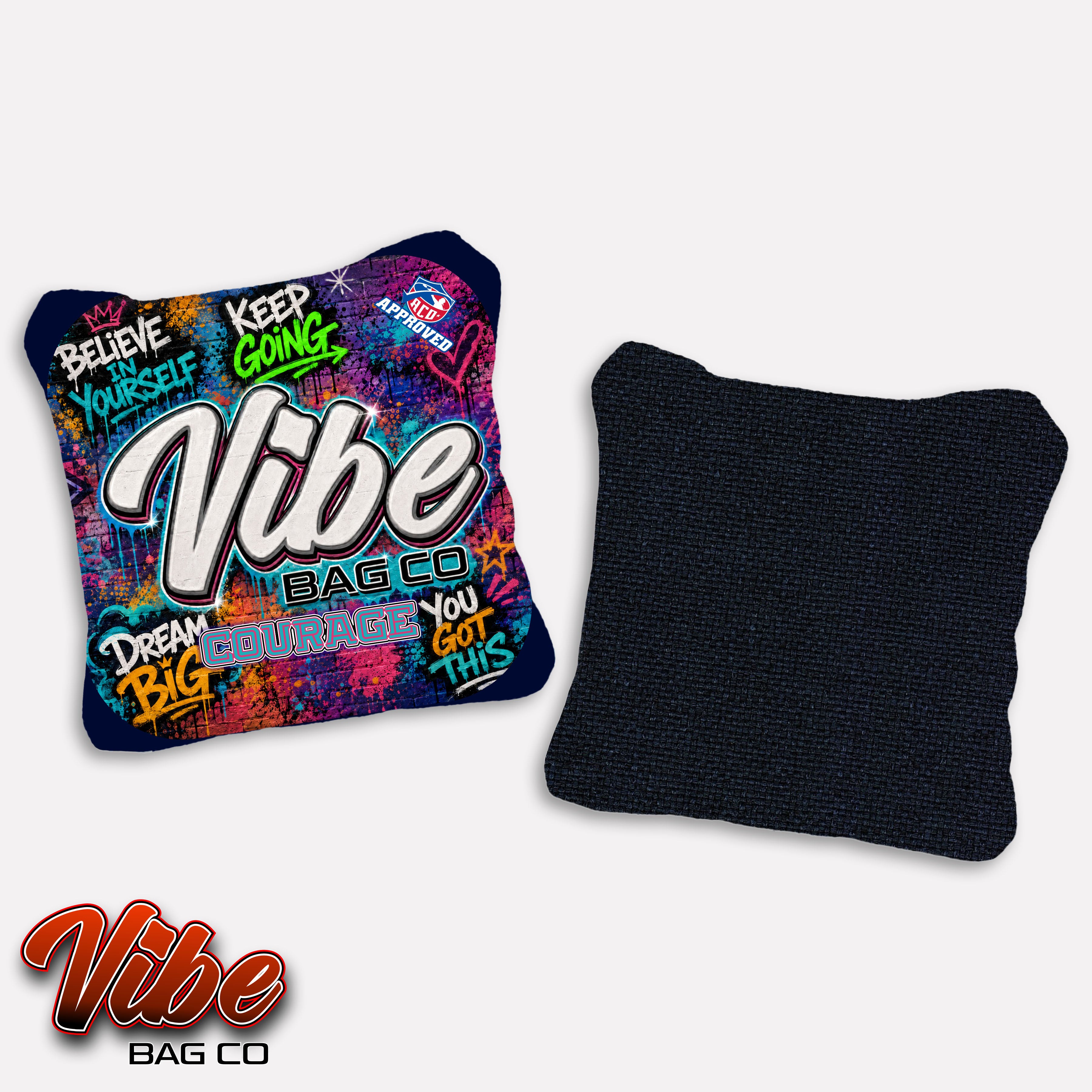Vibe Positive Tags – ACO Approved Cornhole Bags