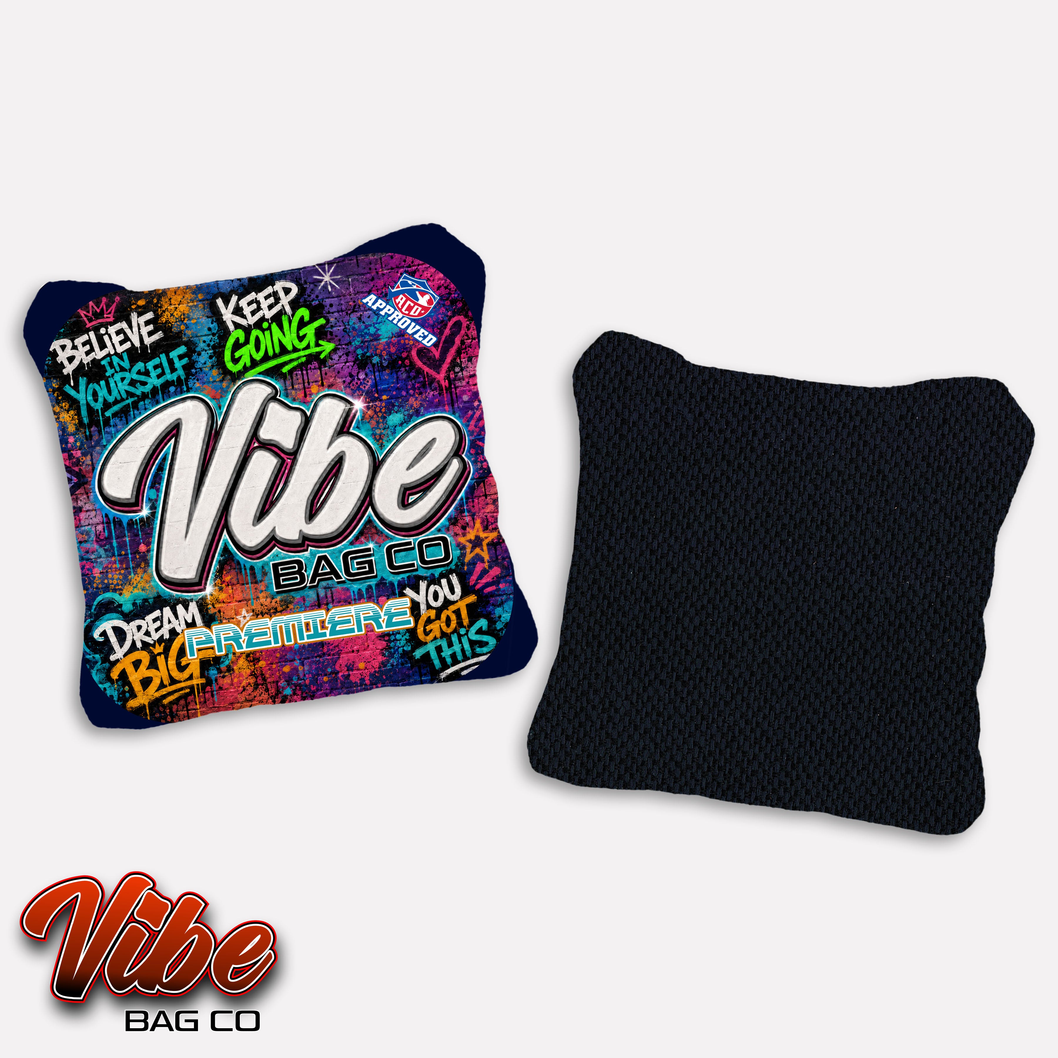 Vibe Positive Tags – ACO Approved Cornhole Bags