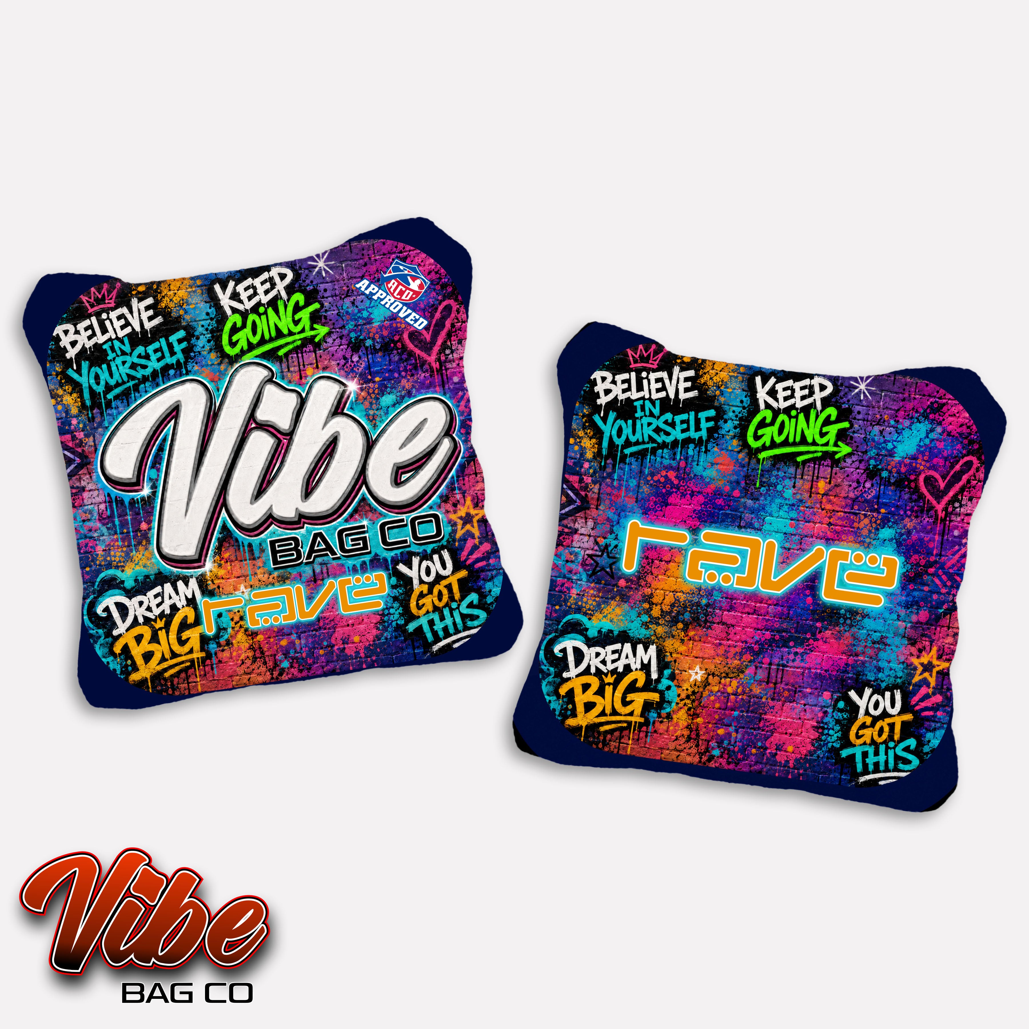 Vibe Positive Tags – ACO Approved Cornhole Bags